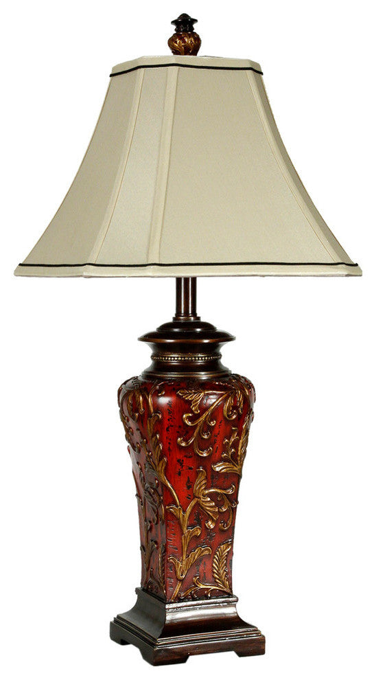 Crimson Floral Zoey Table Lamp With Trimmed Square Bell Shade