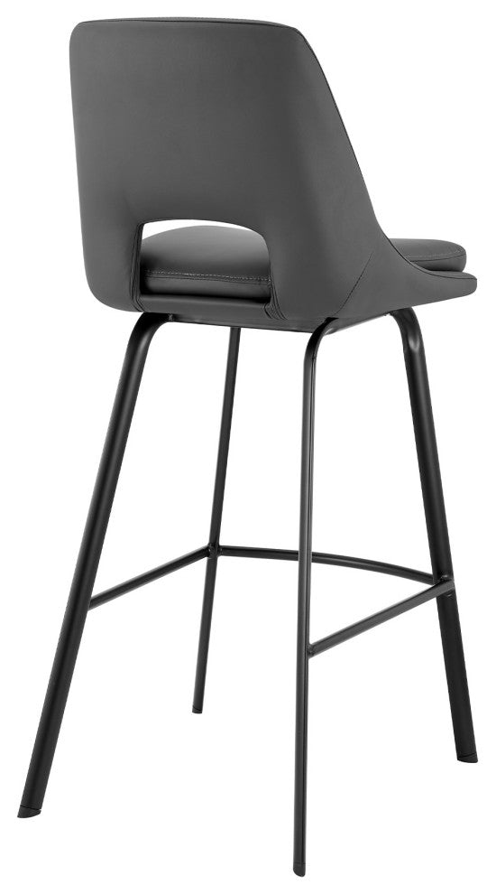 Carise Gray Faux Leather and Black Metal Swivel 26" Counter Stool