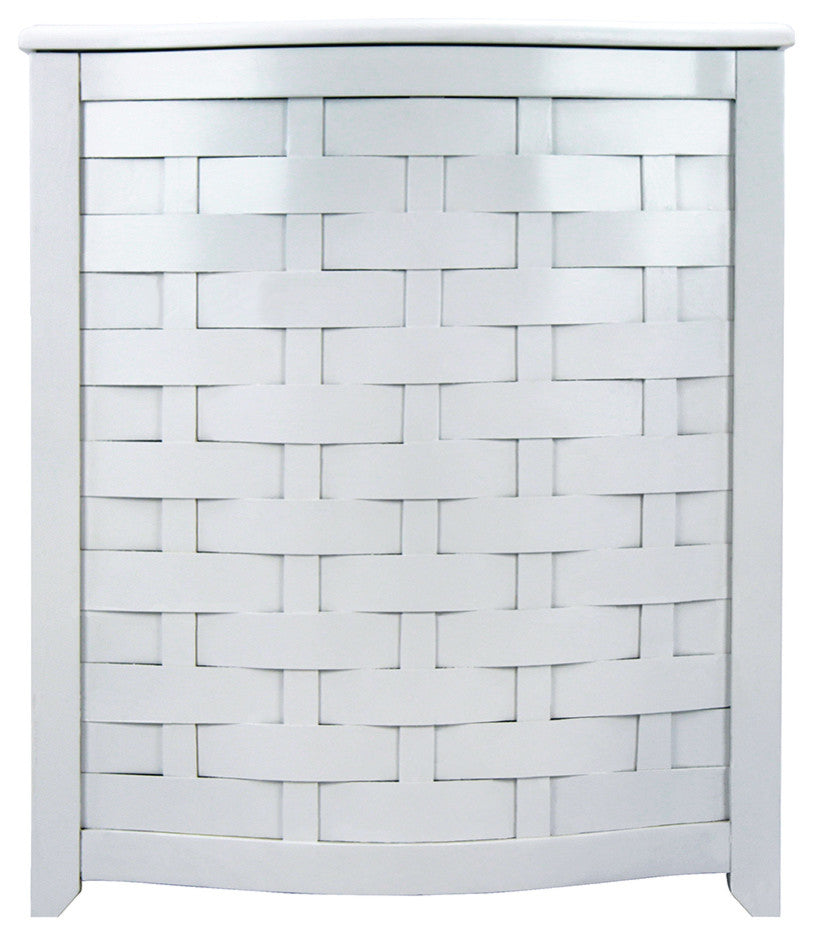 Oceanstar Bowed Front Veneer Wood Laundry Hamper With Interior Bag, White