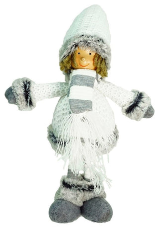 13" Decorative Gray and White Wintry Boy Christmas Table Top Figure