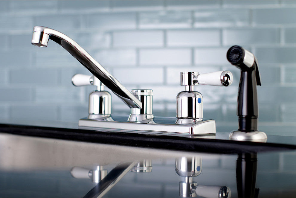 Kingston Brass 8" Centerset Kitchen Faucet With Sprayer, Polished Chrome