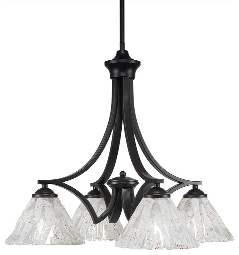 Zilo 4 Light Chandelier, Matte Black Finish With 7" Italian Ice Glass