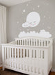 Moon, Clouds, and Stars Wall Decal, White
