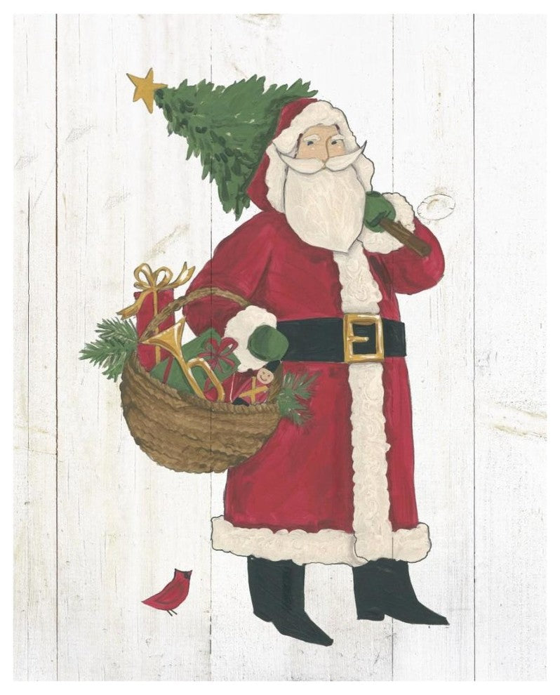 "Vintage St Nick III no Words on White Wood" Print by Anne Tavoletti, 18"x22"