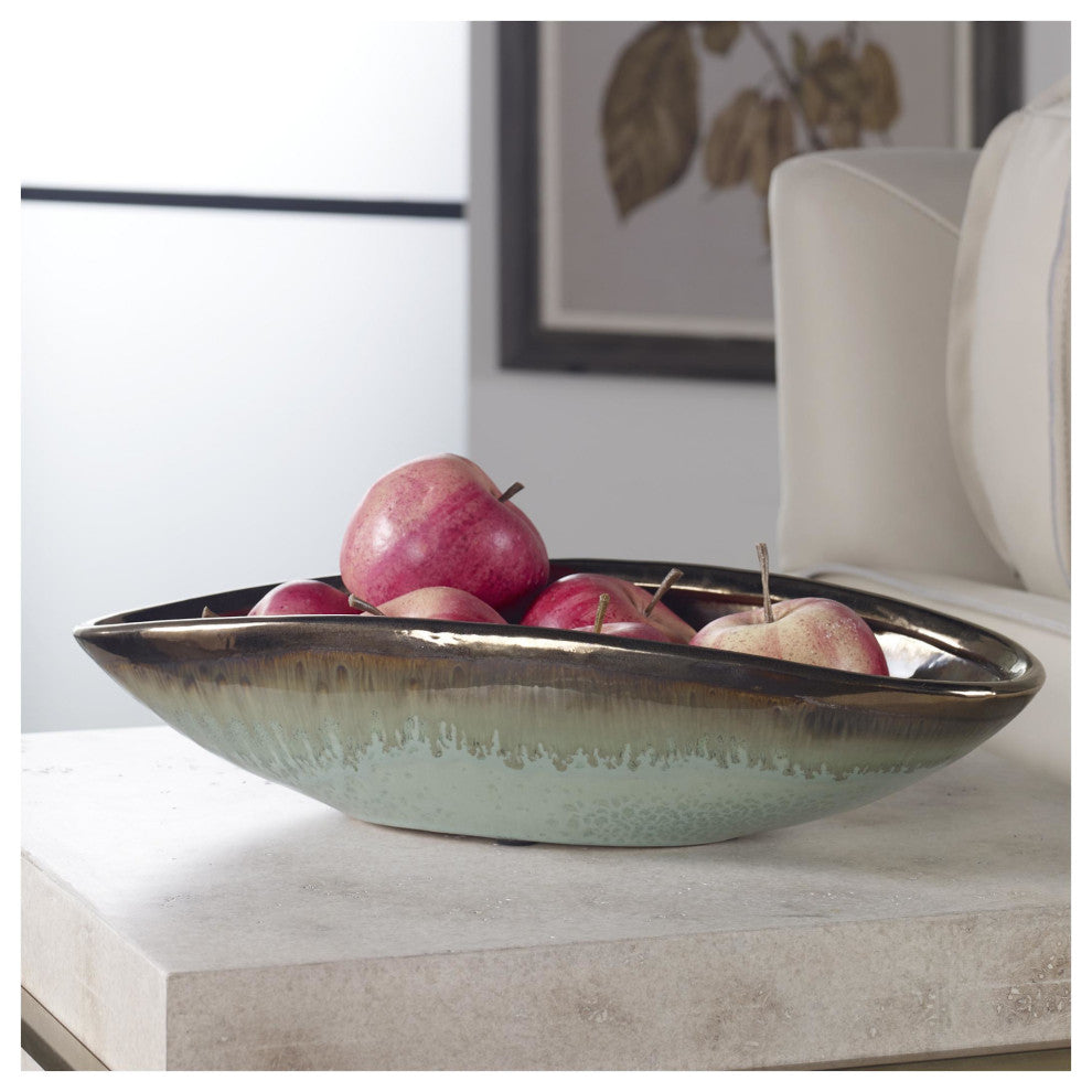 Uttermost 17855 Iroquois 15-3/4"W Earthenware Decorative Bowl - Mint Green /