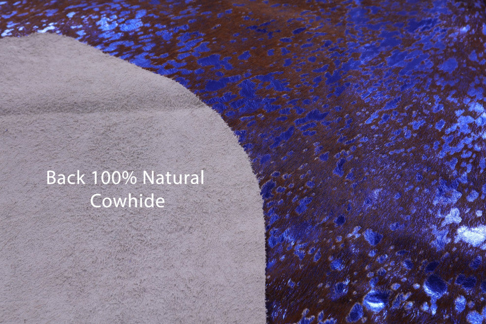 7' 0" X 6' 0" Blue Metallic Cowhide Rug C2081
