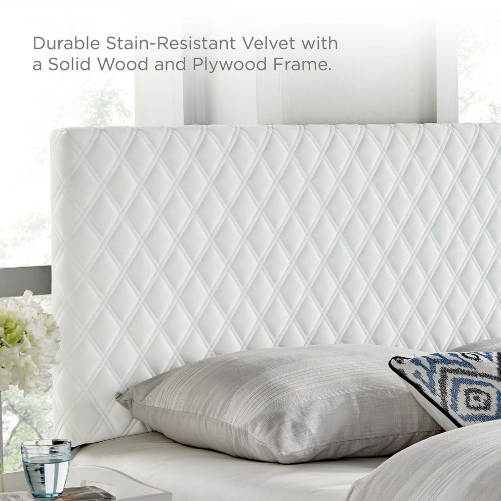 Platform Bed Frame, King Size, White, Velvet, Modern, Bedroom Guest Suite