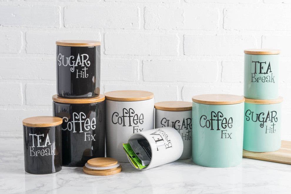 Black Coffee/Sugar/Tea Ceramic Canister Set of 3