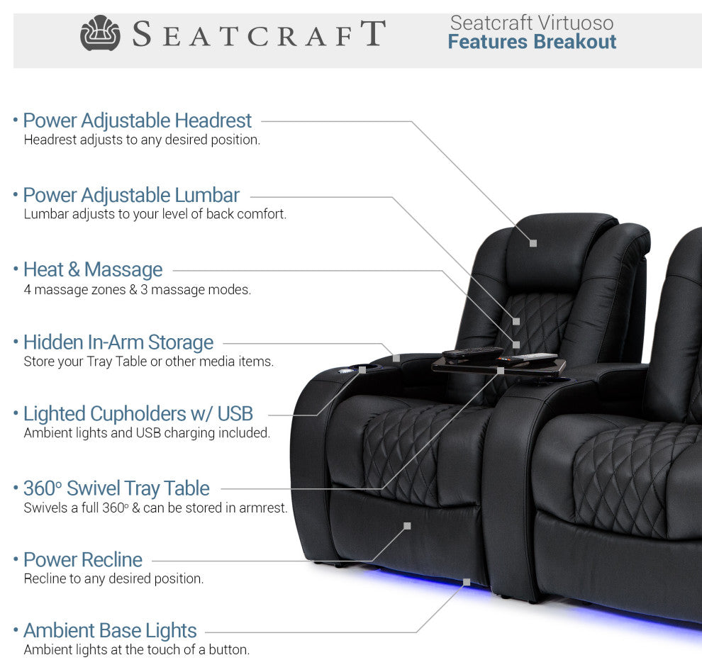 Seatcraft Virtuoso Home Theater Seating, Black, Row of 2