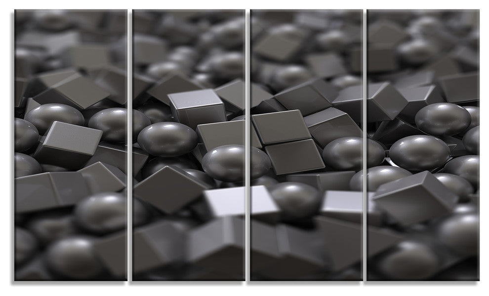 Balls and Cubes 3D Design, Abstract Canvas Art Print, 48"x28", 4 Panels