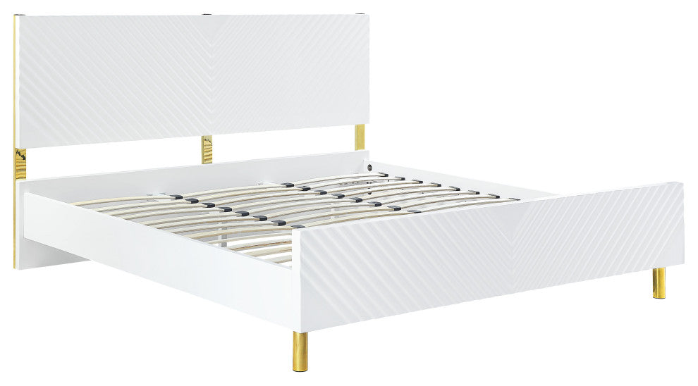 ACME Gaines Eastern King Bed, White High Gloss Finish