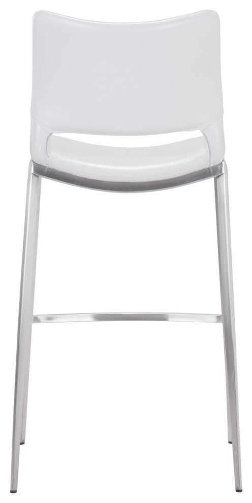 Bar Stool Chair Barstool, Set of 2, Faux Vinyl Leather, Steel, White, Silver