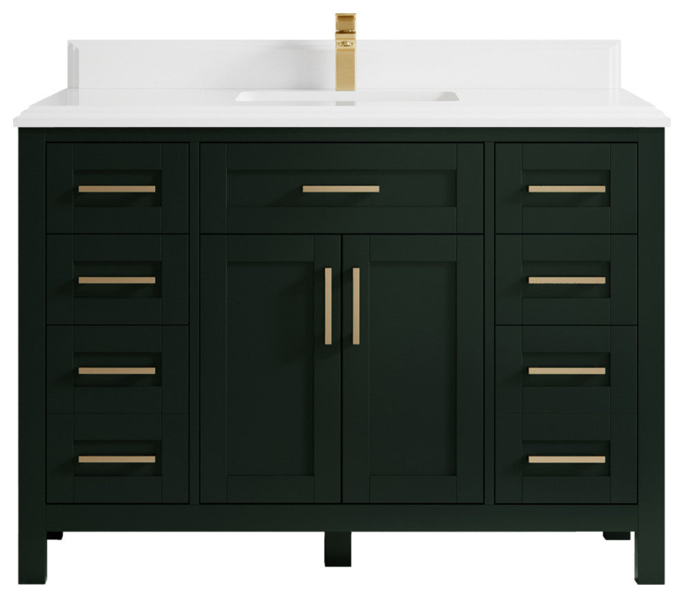 Cambridge 48 Single Sink Bath Vanity in Dark Forest Green 1.5" White Quartz