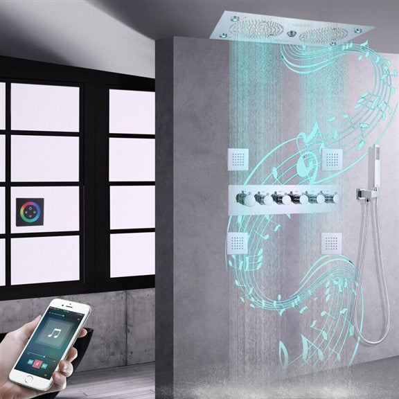 Thermostatic Recessed Ceiling Mount Led Rainfall Shower System, F Chrome Polishe