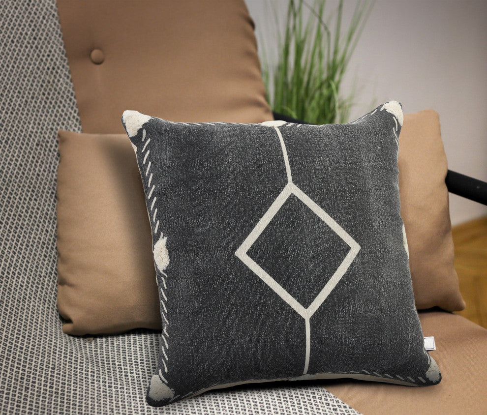 Bordered and Tufted Geometric Throw Pillow