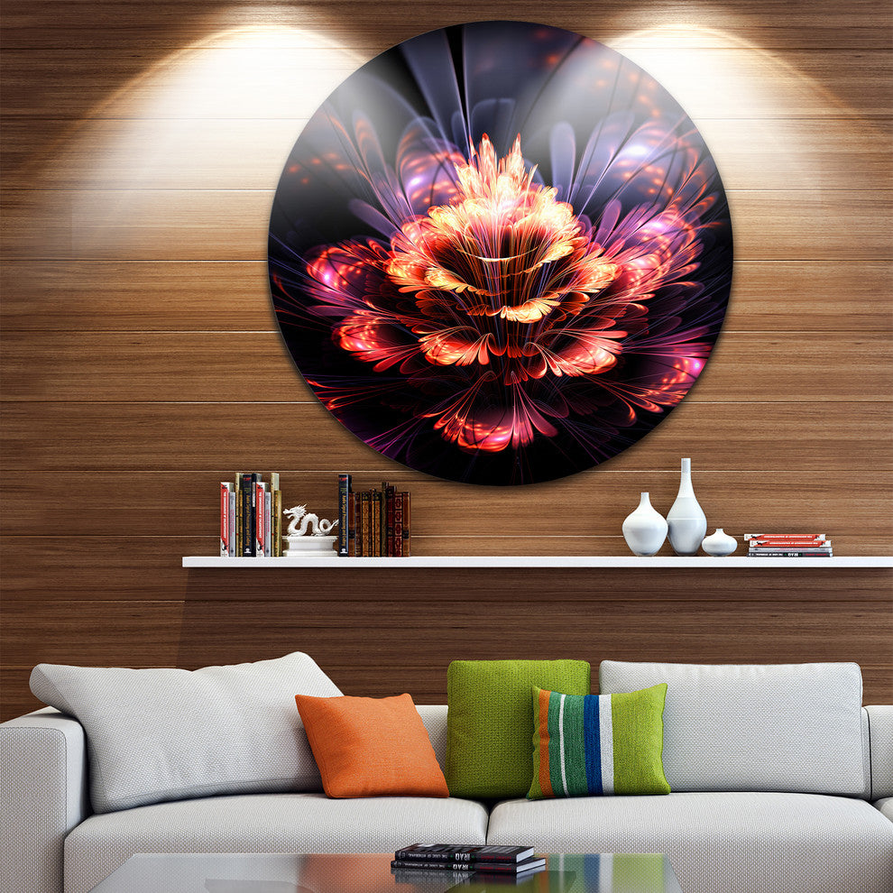 Fractal Flower Orange And Purple, Floral Disc Metal Wall Art, 23"