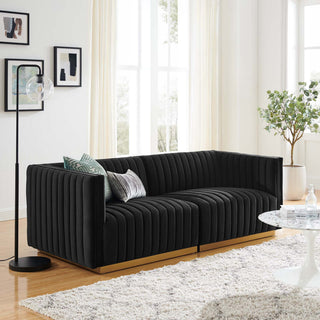 Conjure Channel Tufted Performance Velvet Loveseat, Gold Black