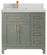 Cambridge 36" Left Offset Bath Vanity in Evergreen 2" Carrara Quartz