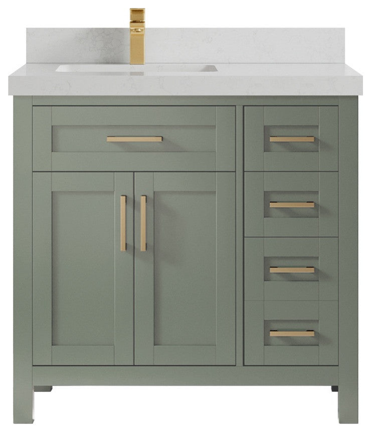 Cambridge 36" Left Offset Bath Vanity in Evergreen 2" Carrara Quartz