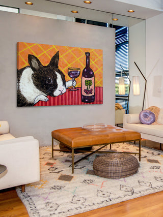 "Bunny Wine" Painting Print on Wrapped Canvas, 45"x30"