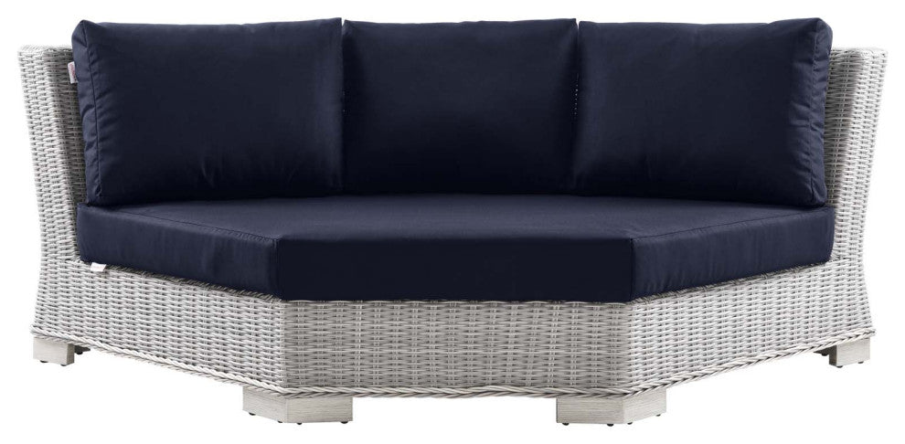 Sofa Corner Chair, Rattan, Wicker, Gray Blue Navy, Modern, Outdoor Patio
