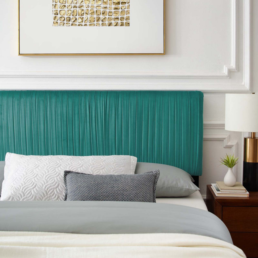 Platform Bed Frame, Full Size, Velvet, Teal Blue, Modern Contemporary, Bedroom
