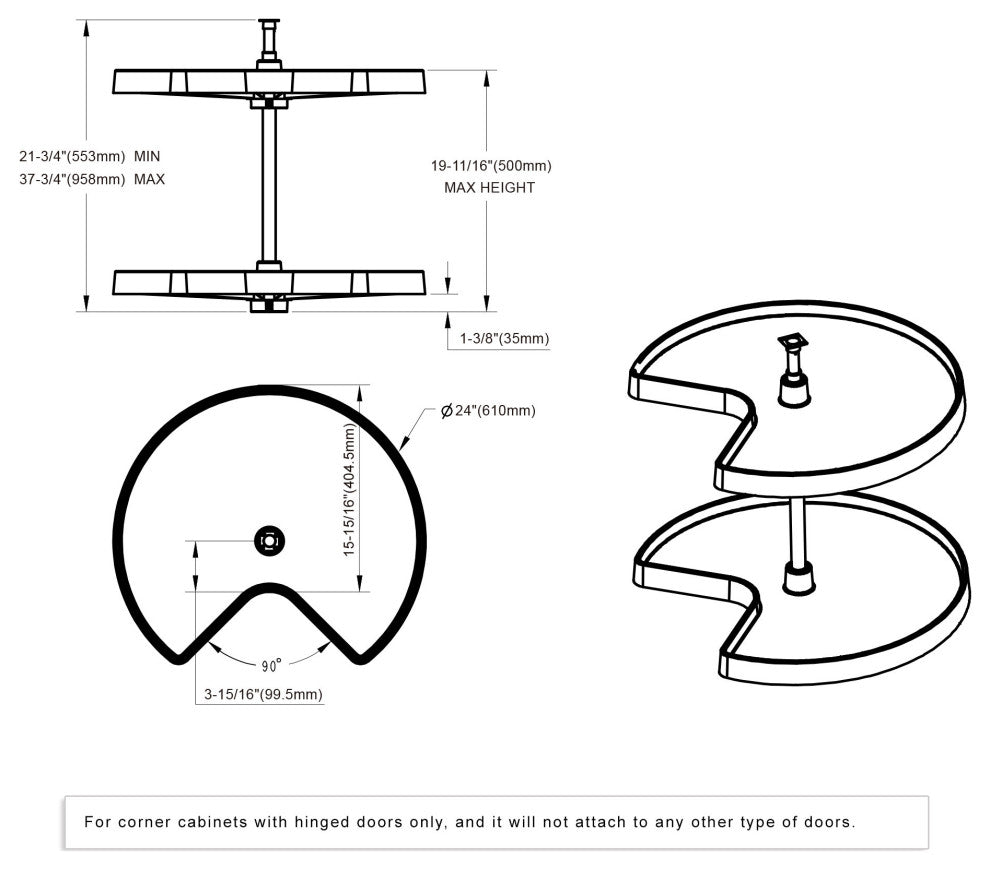Dowell Lazy Susan Kidney Shape, 2 Tier, White, 24"