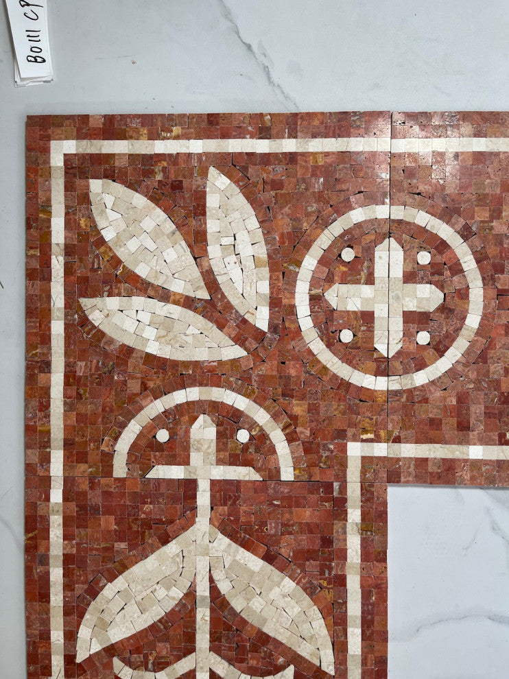 Coral Carnelian 11x11 Marble Mosaic Border Corner Tile Polished, 1 piece