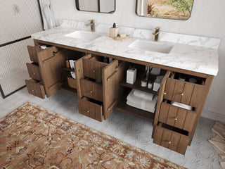 Atlanta Teak 84" Double Sink Bath Vanity, Dark Natural 2" Viola Brown