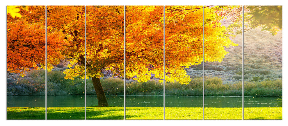 Beautiful Autumn Season in Forest, Landscape Canvas Art, 83"x32", 7 Panels