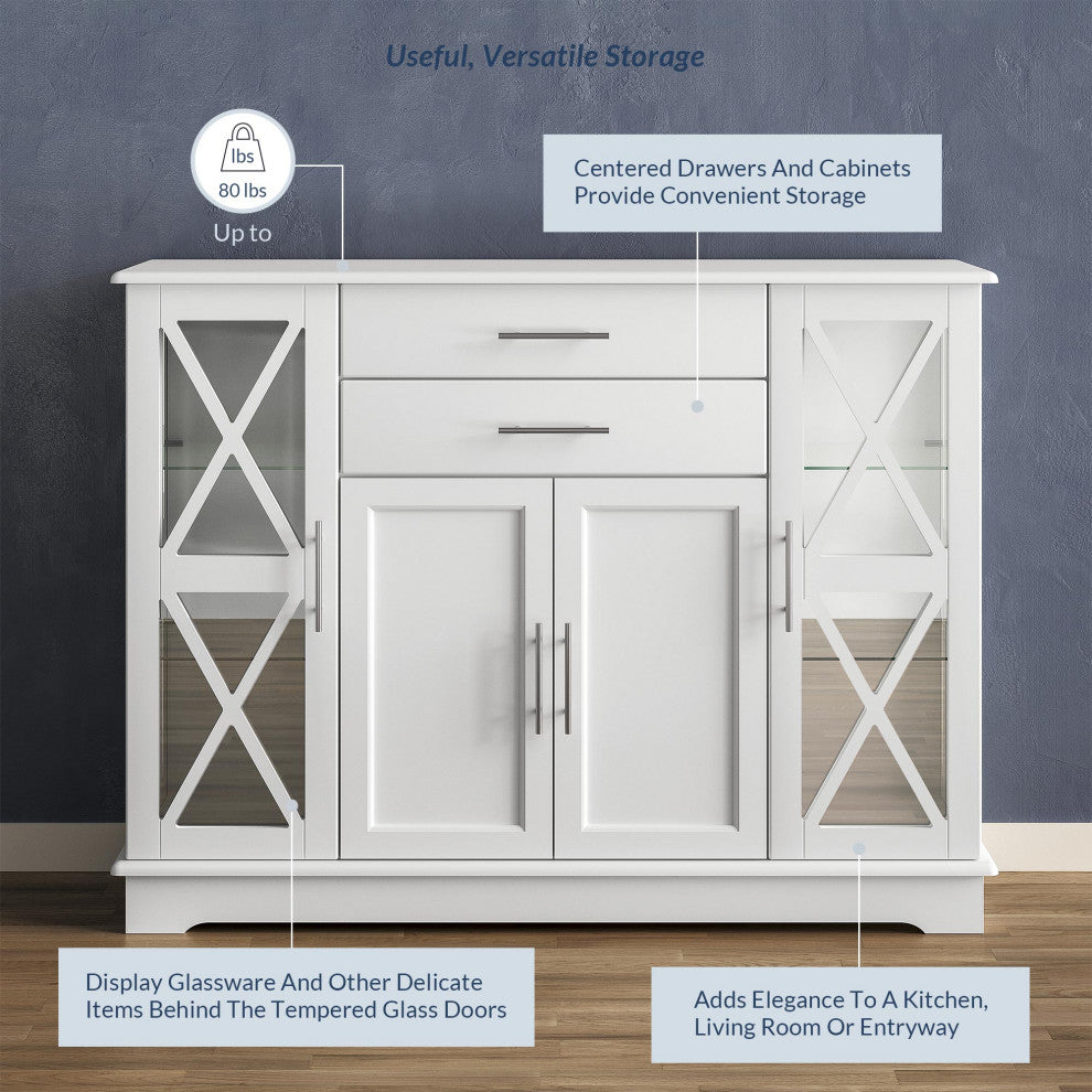 Ryland 47" Wood Storage Sideboard Buffet Cabinet Console Table, White
