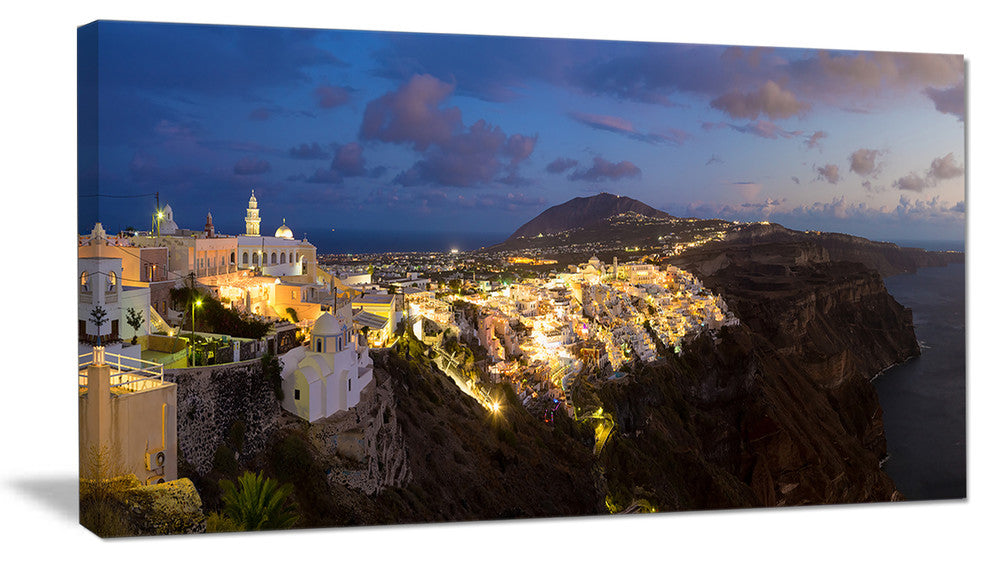 "Thira Santorini Greece Panorama" Landscape Print Wall Art, 1 Panel, 60"x28"