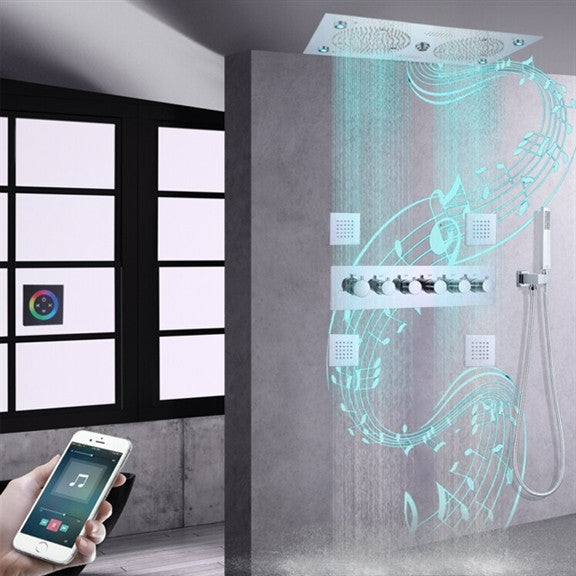 Thermostatic Recessed Ceiling Mount Led Rainfall Shower System, E Gun Gray
