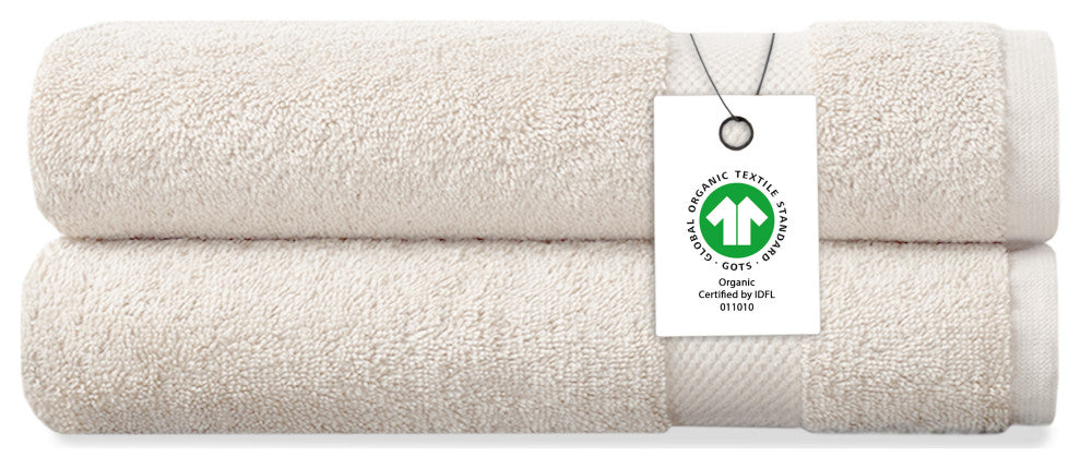 Delara 100% Organic Cotton Plush Hand Towels, Set of 2, 20"x30", Ivory