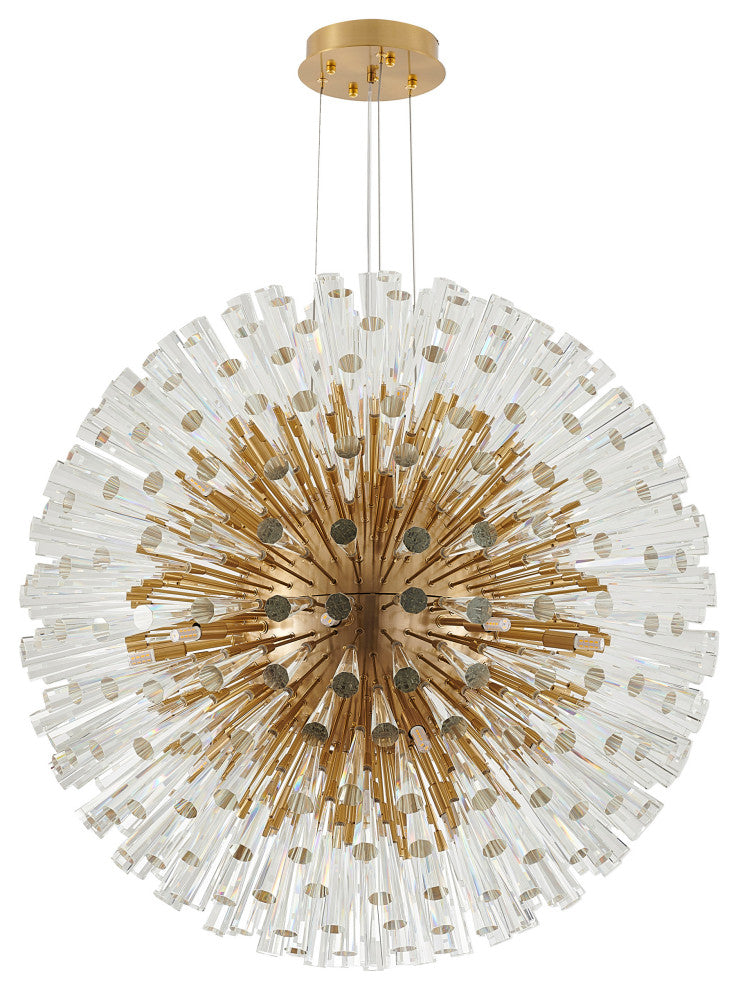 30 Light Chandelier With Gold Frame And Clear Crystal Accents, Brass