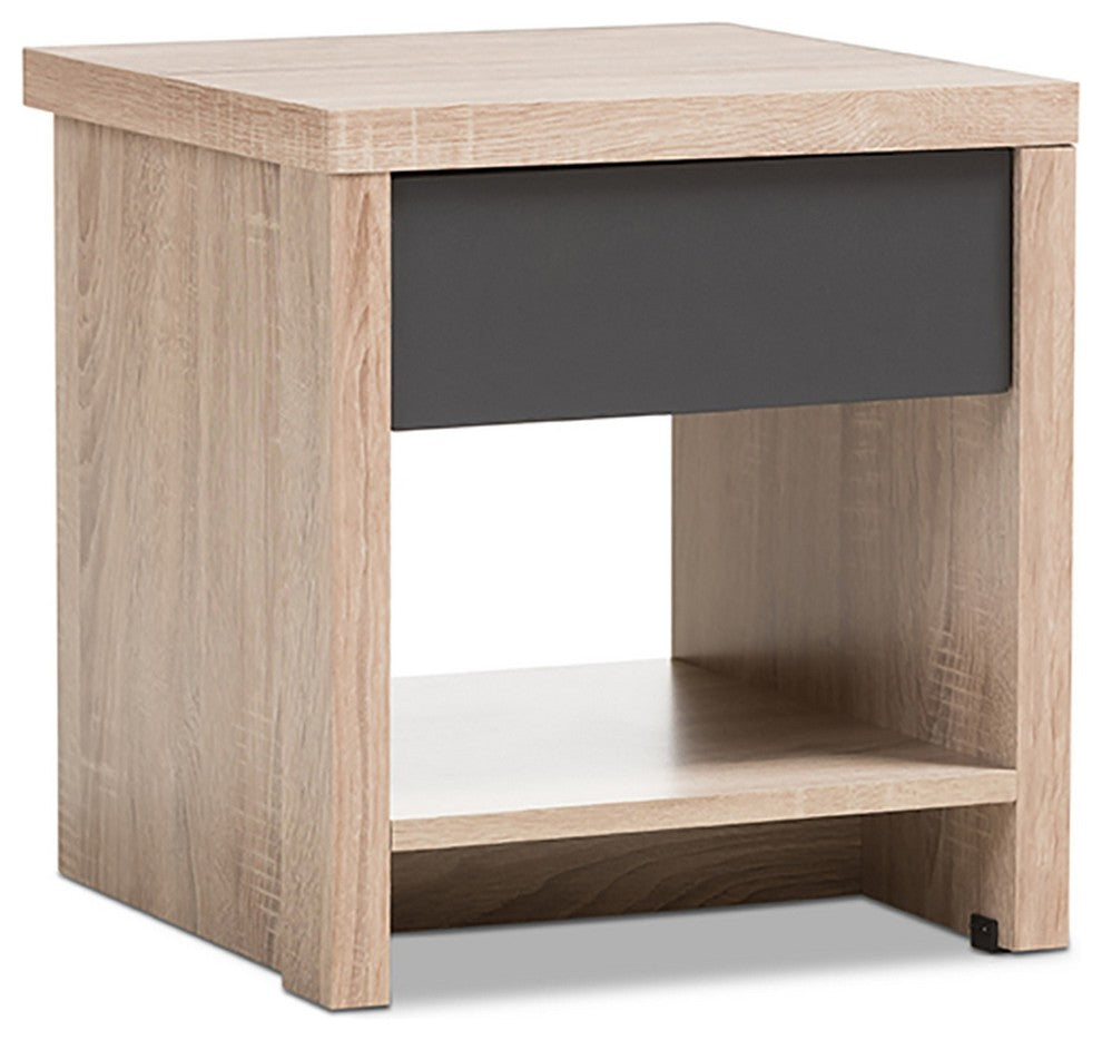Contemporary Two-Tone Oak and Gray Nightstand