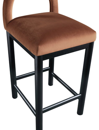 Conrad Upholstered Bar and Counter Stool, Cognac, Velvet, Black