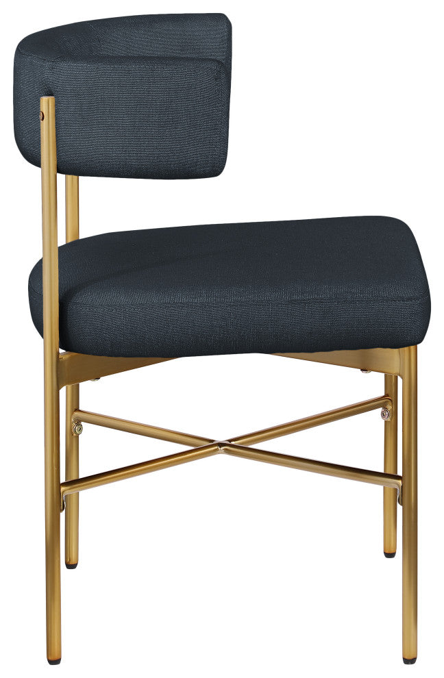 Rivage Durable Linen Textured Fabric Dining Chair, Set of 2, Navy, Brushed Gold Finish