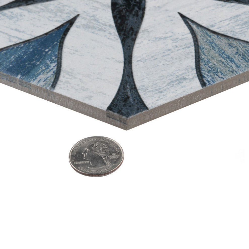 Cassis Hex Flower Black Porcelain Floor and Wall Tile Sample
