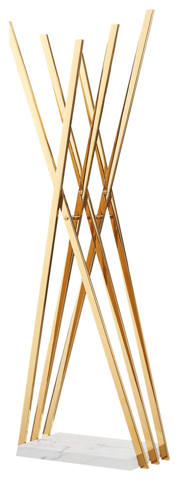 Inspired Home Tejas Coat Rack, Abstract Shape, 6 Hooks, Gold/Chrome, Gold