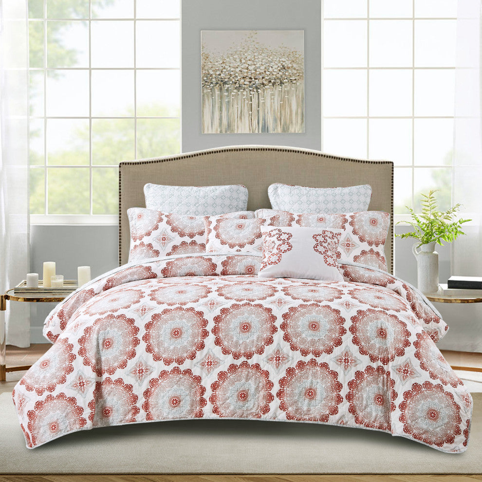 Delia Quilted 7 Piece Bed Spread Set, Queen