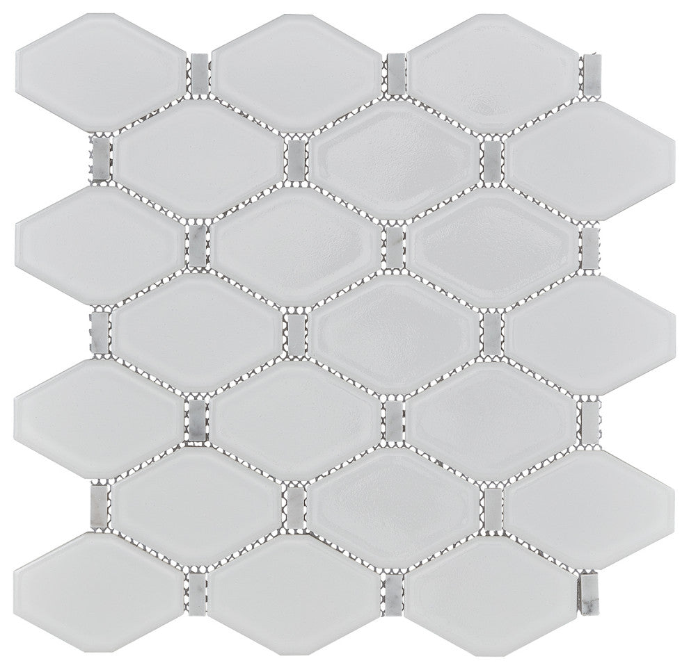 Badajoz 11.5x10.94, Honeycomb Glass Mosaic Tile, White, Sample
