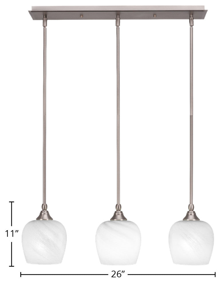 Stem 3-Light Pendalier with Hang Straight Swivel, Brushed Nickel/White Marble