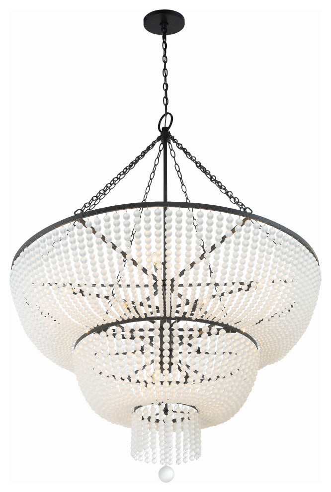 Rylee 15-Light Matte Black Chandelier, Frosted Glass Beads
