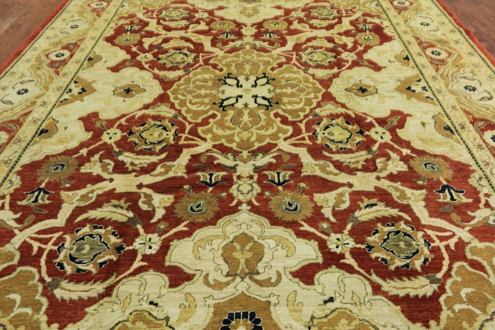 Oushak Peshawar Quality Brown Chobi Hand-Knotted Rug, 8'x10'