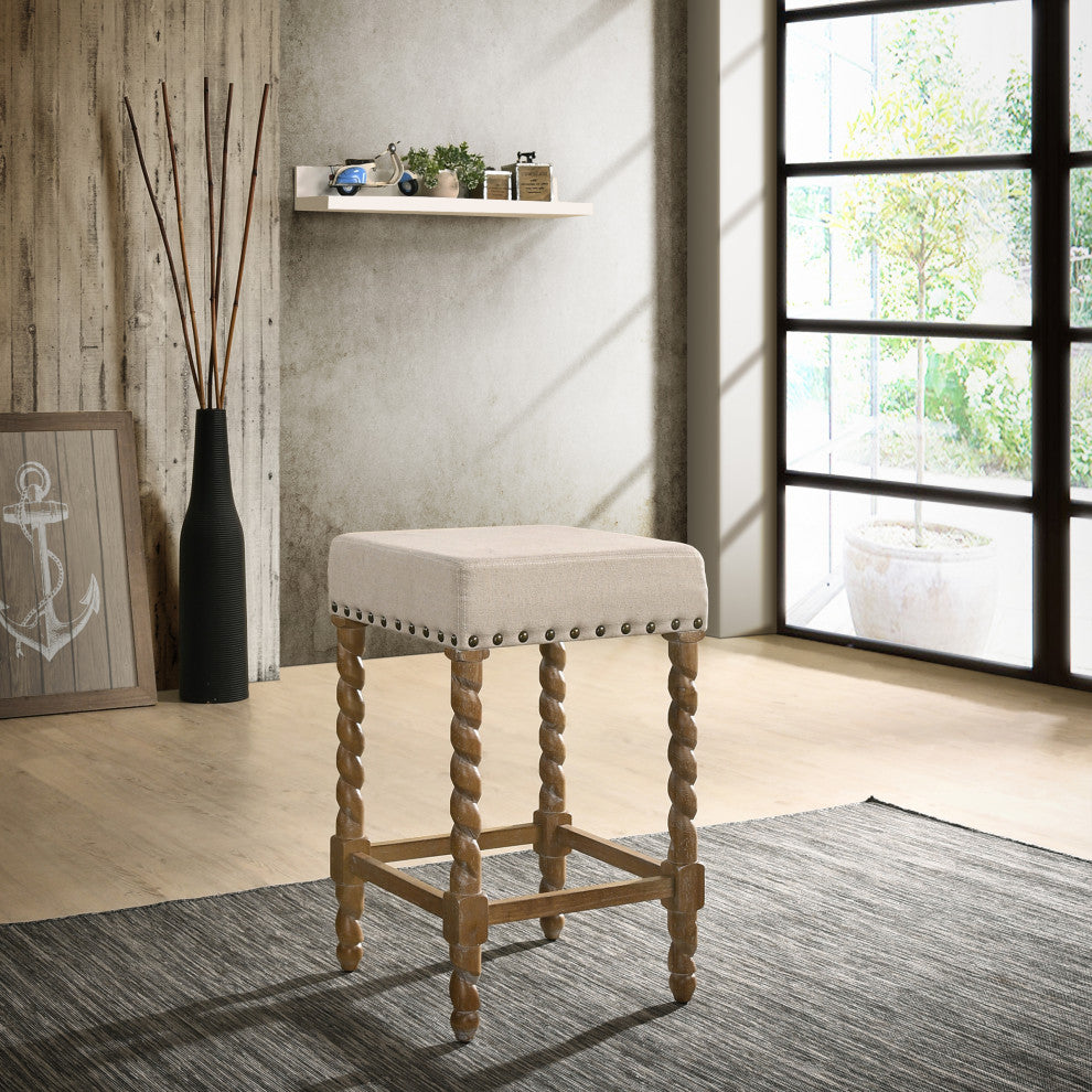 Thomasville Rta Stool 24", Natural Oak and Linen