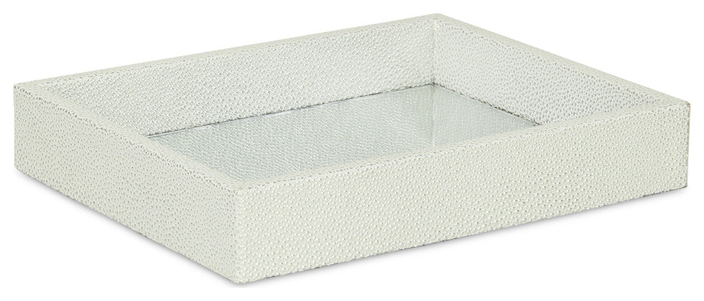 Labai Tray with Mirrored Interior, White Silver