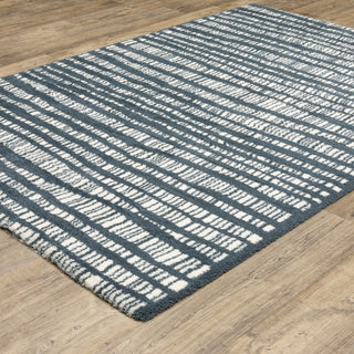 Greer Modern Dashed Lines Dark Teal/ Ivory Area Rug, 3'10" x 5'5"