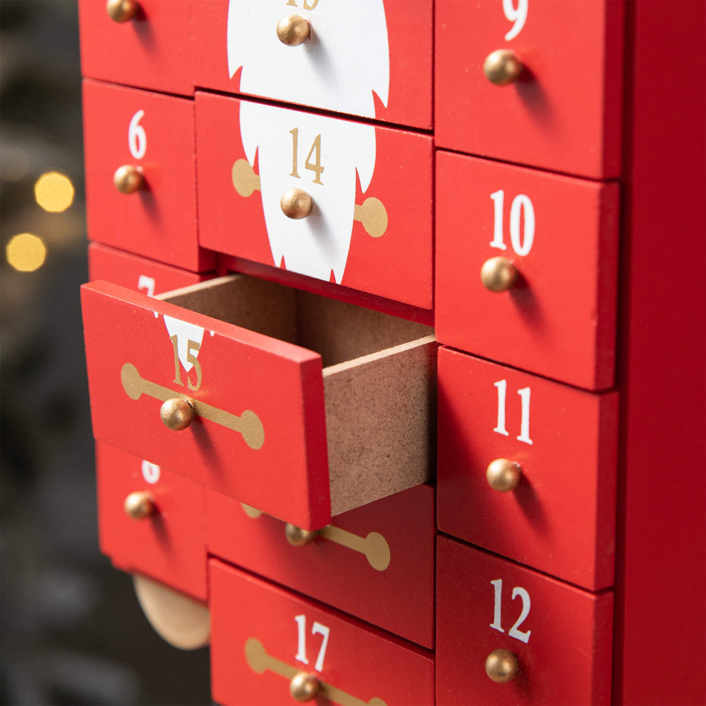 17.25"H Wooden Christmas Nutcracker Countdown Calendar Decor With Drawer