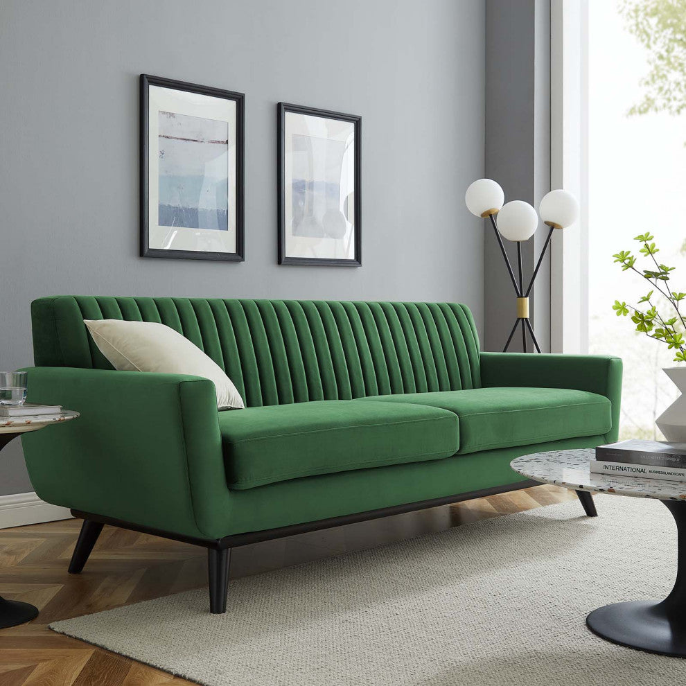 Engage Channel Tufted Performance Velvet Sofa Emerald